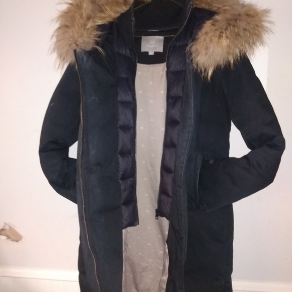 Soia & kyo size large,black down filled,fur lined hood, med length winter jacket - Picture 2 of 3